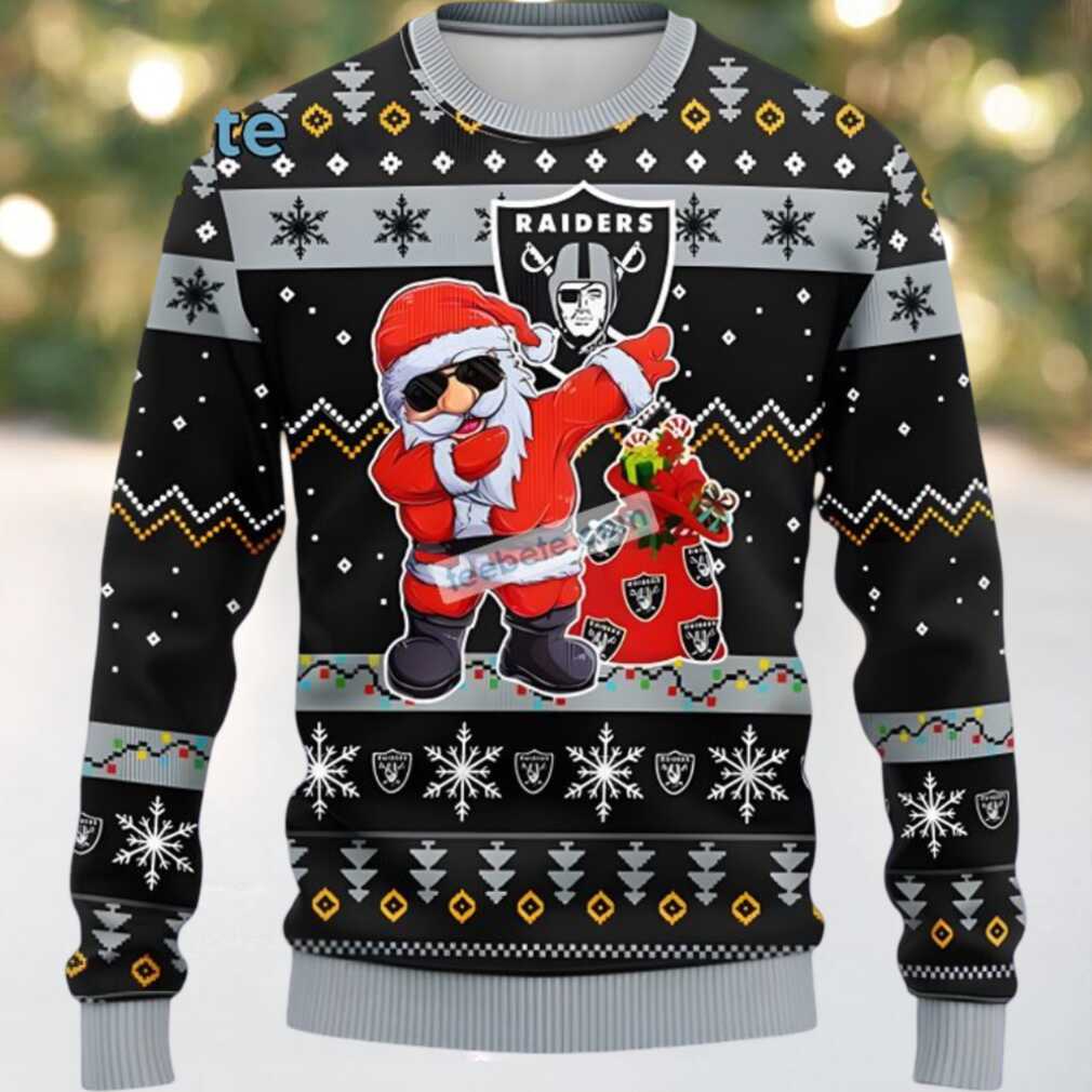 Las Vegas Raiders Santa Claus Ugly Sweater Christmas Party Black Grey Las Vegas Raiders Santa Claus Ugly Sweater Christmas Party Black Grey