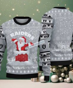 Las Vegas Raiders Santa Claus Ugly Sweater Party Grey Las Vegas Raiders Santa Claus Ugly Sweater Party Grey