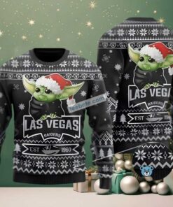 Las Vegas Raiders Santa Hat Baby Yoda Best Christmas Ugly Sweaters Black Las Vegas Raiders Santa Hat Baby Yoda Best Christmas Ugly Sweaters Black