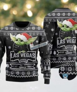 Las Vegas Raiders Santa Hat Baby Yoda Best Christmas Ugly Sweaters Black