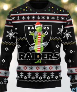 Las Vegas Raiders Santa Hat Grinch Ugly Christmas Sweater Black