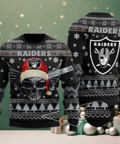 Las Vegas Raiders Santa Skull Cute Ugly Christmas Sweater Black Las Vegas Raiders Santa Skull Cute Ugly Christmas Sweater Black