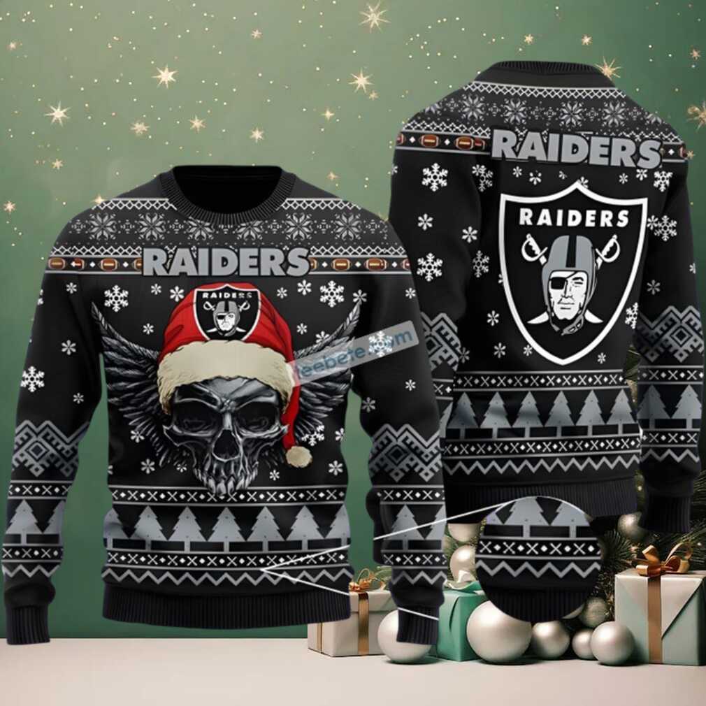 Las Vegas Raiders Santa Skull Cute Ugly Christmas Sweater Black Las Vegas Raiders Santa Skull Cute Ugly Christmas Sweater Black