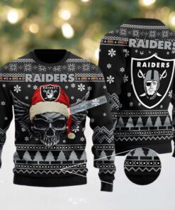 Las Vegas Raiders Santa Skull Cute Ugly Christmas Sweater Black
