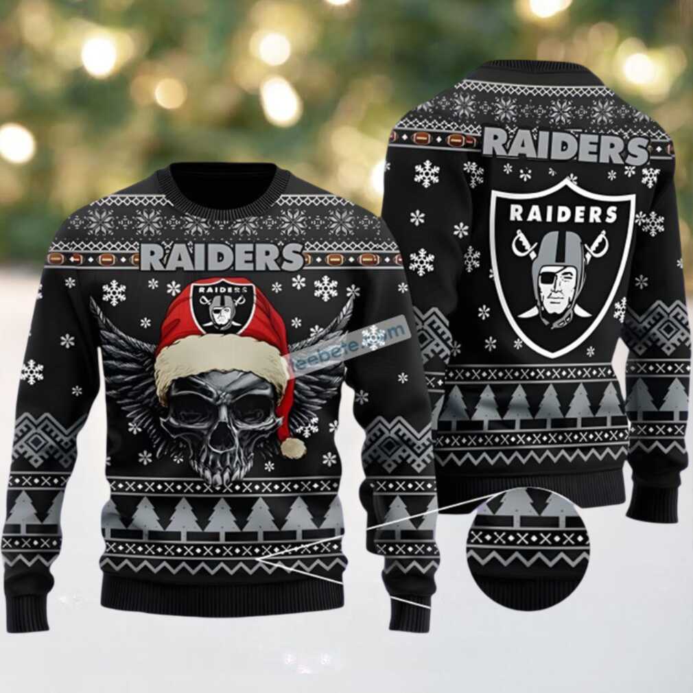 Las Vegas Raiders Santa Skull Cute Ugly Christmas Sweater Black Las Vegas Raiders Santa Skull Cute Ugly Christmas Sweater Black