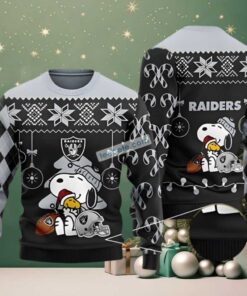 Las Vegas Raiders Snoopy Woodstock Christmas Ugly Christmas Sweater Cheap Grey