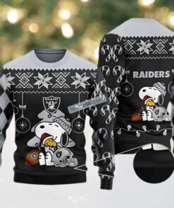 Las Vegas Raiders Snoopy Woodstock Christmas Ugly Christmas Sweater Cheap Grey