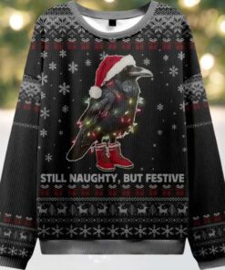 Lights Santa Raven Still Naughty But Festive Ugly Christmas Sweater
