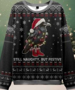 Lights Santa Raven Still Naughty But Festive Ugly Christmas Sweater