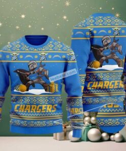 Los Angeles Chargers Baby Yoda Boba Fett Star Wars Ugly Christmas Sweater Blue Los Angeles Chargers Baby Yoda Boba Fett Star Wars Ugly Christmas Sweater Blue