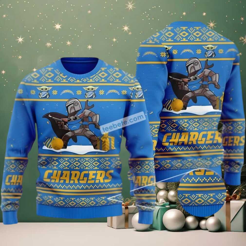 Los Angeles Chargers Baby Yoda Boba Fett Star Wars Ugly Christmas Sweater Blue Los Angeles Chargers Baby Yoda Boba Fett Star Wars Ugly Christmas Sweater Blue
