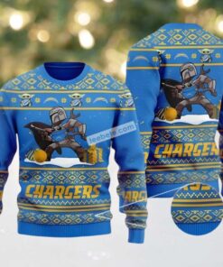 Los Angeles Chargers Baby Yoda Boba Fett Star Wars Ugly Christmas Sweater Blue