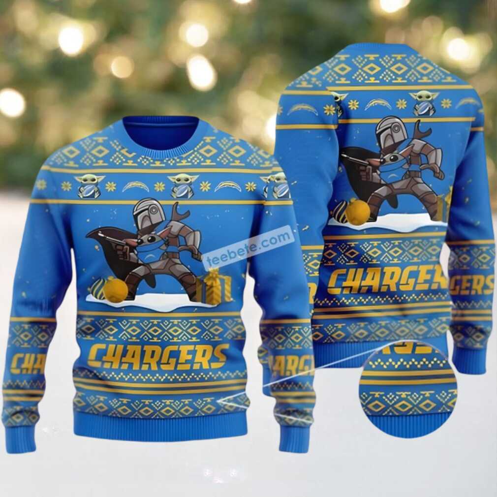 Los Angeles Chargers Baby Yoda Boba Fett Star Wars Ugly Christmas Sweater Blue Los Angeles Chargers Baby Yoda Boba Fett Star Wars Ugly Christmas Sweater Blue