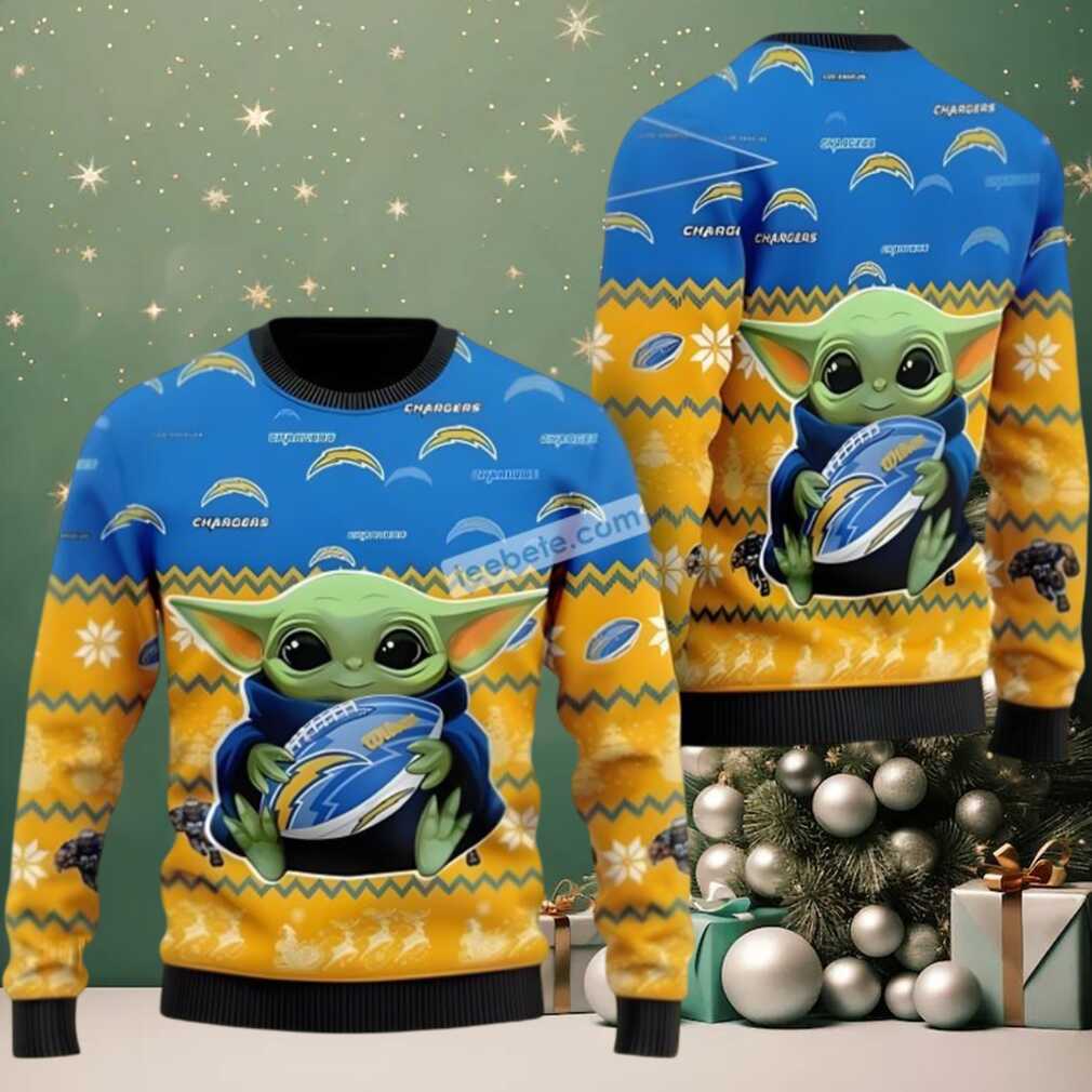 Los Angeles Chargers Baby Yoda Star Wars Ugly Holiday Sweater Blue Yellow Los Angeles Chargers Baby Yoda Star Wars Ugly Holiday Sweater Blue Yellow