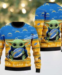 Los Angeles Chargers Baby Yoda Star Wars Ugly Holiday Sweater Blue Yellow