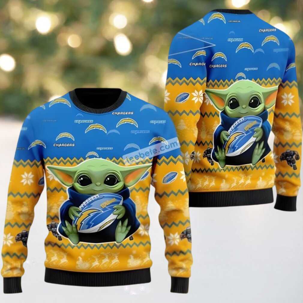 Los Angeles Chargers Baby Yoda Star Wars Ugly Holiday Sweater Blue Yellow Los Angeles Chargers Baby Yoda Star Wars Ugly Holiday Sweater Blue Yellow