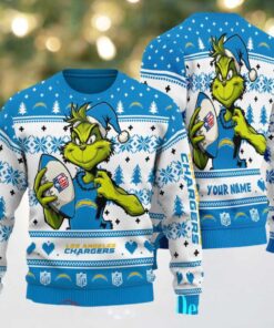 Los Angeles Chargers Grinch With Ball NFL Ugly Christmas Sweater