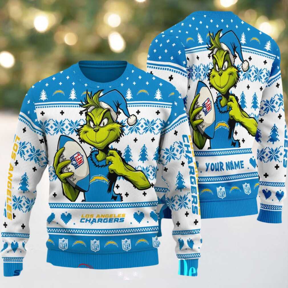 Los Angeles Chargers Grinch With Ball NFL Ugly Christmas Sweater Los Angeles Chargers Grinch With Ball NFL Ugly Christmas Sweater
