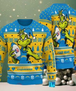 Los Angeles Chargers Grinch With Balls NFL Ugly Christmas Sweater Los Angeles Chargers Grinch With Balls NFL Ugly Christmas Sweater