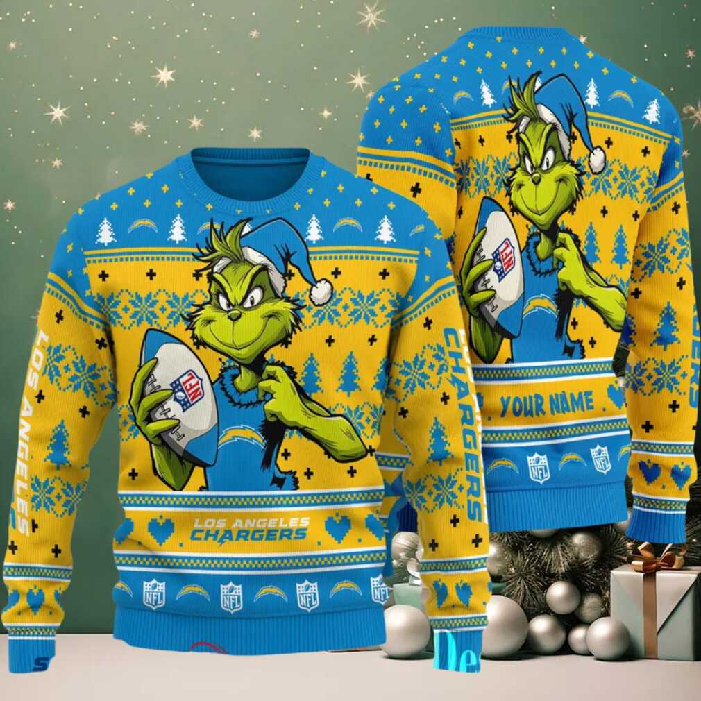 Los Angeles Chargers Grinch With Balls NFL Ugly Christmas Sweater Los Angeles Chargers Grinch With Balls NFL Ugly Christmas Sweater