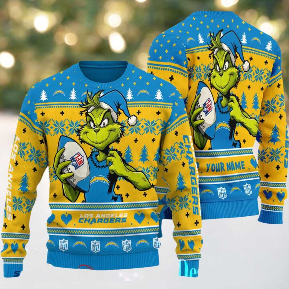 Los Angeles Chargers Grinch With Balls NFL Ugly Christmas Sweater Los Angeles Chargers Grinch With Balls NFL Ugly Christmas Sweater