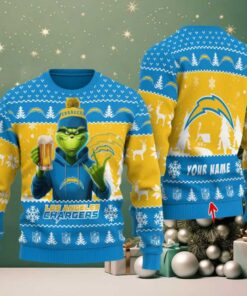 Los Angeles Chargers Grinch With Beer Ugly Christmas Sweater Los Angeles Chargers Grinch With Beer Ugly Christmas Sweater