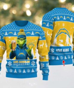 Los Angeles Chargers Grinch With Beer Ugly Christmas Sweater