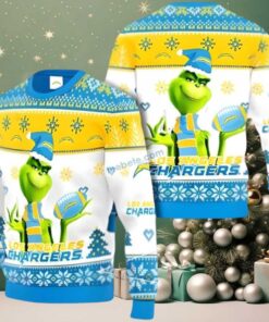 Los Angeles Chargers Grinch Xmas Ugly Sweater Blue White Los Angeles Chargers Grinch Xmas Ugly Sweater Blue White