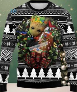 Los Angeles Chargers Groot Hug Wreath Ugly Christmas Sweater Black Cool Los Angeles Chargers Groot Hug Wreath Ugly Christmas Sweater Black Cool