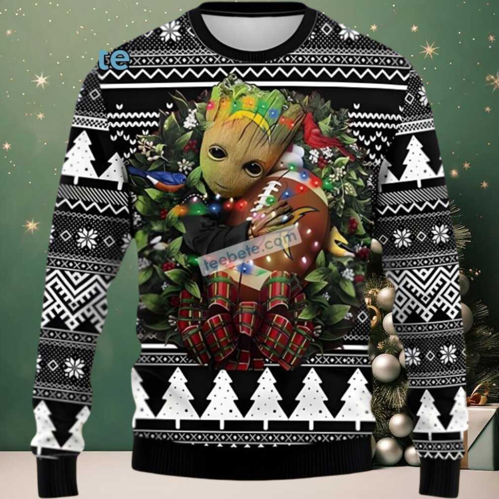 Los Angeles Chargers Groot Hug Wreath Ugly Christmas Sweater Black Cool Los Angeles Chargers Groot Hug Wreath Ugly Christmas Sweater Black Cool
