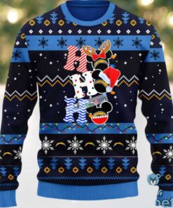 Los Angeles Chargers Hohoho Mickey Mouse Ugly Christmas Sweatshirt Womens Blue