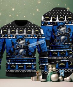 Los Angeles Chargers Jack Skellington Zero Christmas Vacation Ugly Sweater Blue Black Los Angeles Chargers Jack Skellington Zero Christmas Vacation Ugly Sweater Blue Black