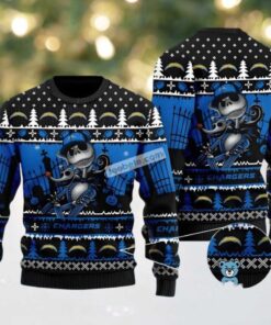 Los Angeles Chargers Jack Skellington Zero Christmas Vacation Ugly Sweater Blue Black