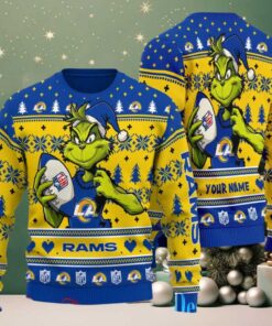 Los Angeles Rams Grinch With Ball NFL Ugly Christmas Sweaters Los Angeles Rams Grinch With Ball NFL Ugly Christmas Sweaters