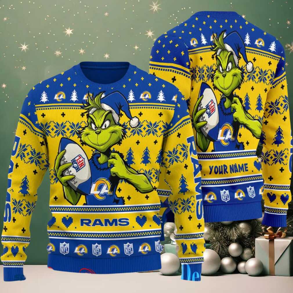 Los Angeles Rams Grinch With Ball NFL Ugly Christmas Sweaters Los Angeles Rams Grinch With Ball NFL Ugly Christmas Sweaters