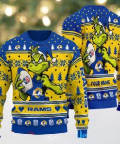 Los Angeles Rams Grinch With Ball NFL Ugly Christmas Sweaters