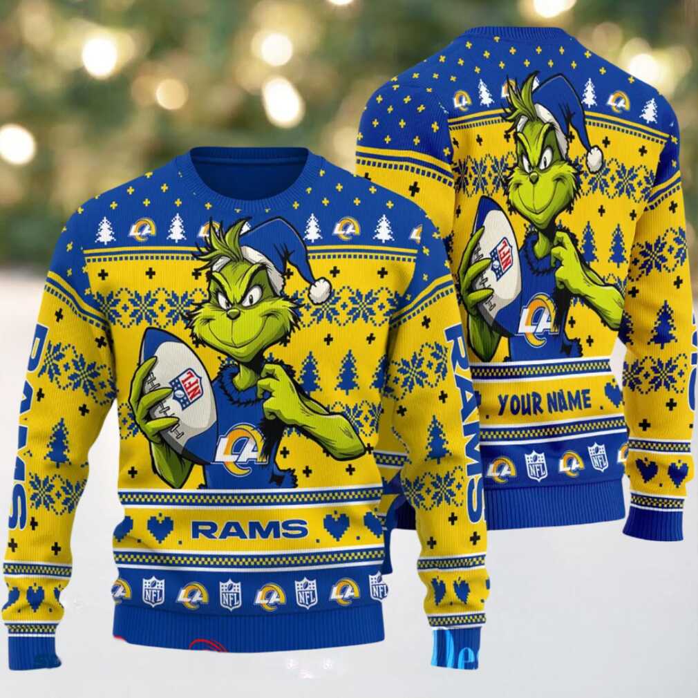 Los Angeles Rams Grinch With Ball NFL Ugly Christmas Sweaters Los Angeles Rams Grinch With Ball NFL Ugly Christmas Sweaters