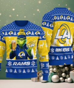 Los Angeles Rams Grinch With Beer Ugly Christmas Sweater Los Angeles Rams Grinch With Beer Ugly Christmas Sweater