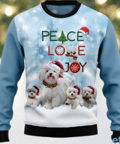 Maltese Dog Peace Love Joy Ugly Christmas Sweater Blue Mens
