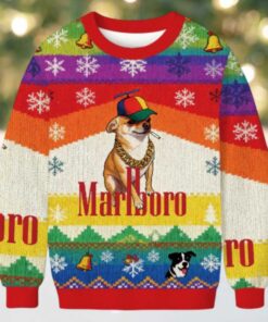 Marlboro Dog Smoking Meme Christmas Ugly Sweatshirt