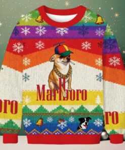 Marlboro Dog Smoking Meme Christmas Ugly Sweatshirt