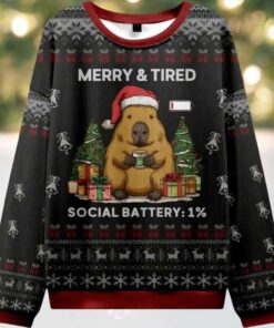 Merry And Tired Social Battery 1% Ugly Christmas Sweater