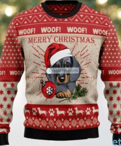 Merry Dachshund Dog Woof Ugly Christmas Sweater Red Best
