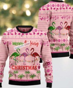Merry Flocking Flamingo Ugly Christmas Sweater Big And Tall (1)