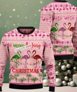 Merry Flocking Flamingo Ugly Christmas Sweater Big And Tall (1)