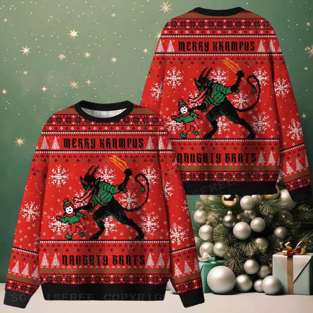 Merry Krampus, maughty brats Ugly Christmas Knit Sweatshirt Merry Krampus, maughty brats Ugly Christmas Knit Sweatshirt