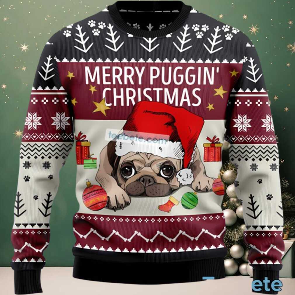 Merry Puggin Dog Face Ugly Christmas Sweatshirt Red, hoodie, sweater, long sleeve and tank top Merry Puggin Dog Face Ugly Christmas Sweatshirt Red