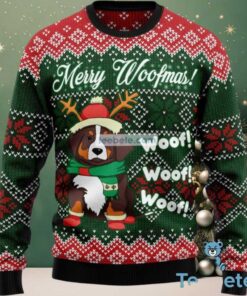 Merry Woofmas Bernese Mountain Dog Ugly Holiday Sweater, hoodie, sweater, long sleeve and tank top Merry Woofmas Bernese Mountain Dog Ugly Holiday Sweater