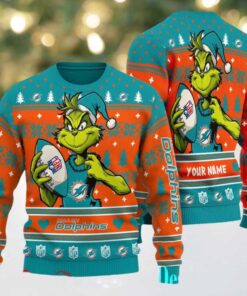 Miami Dolphins Grinch With Ball NFL Ugly Christmas Sweaters