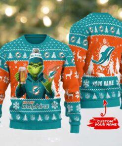 Miami Dolphins Grinch With Beer Ugly Christmas Sweate